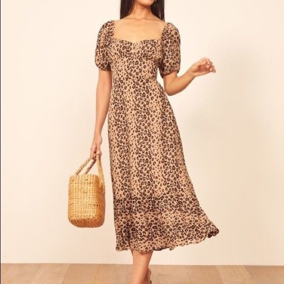Reformation Hannah Leopard Feline Midi Dress 0 NWT - Picture 4 of 4